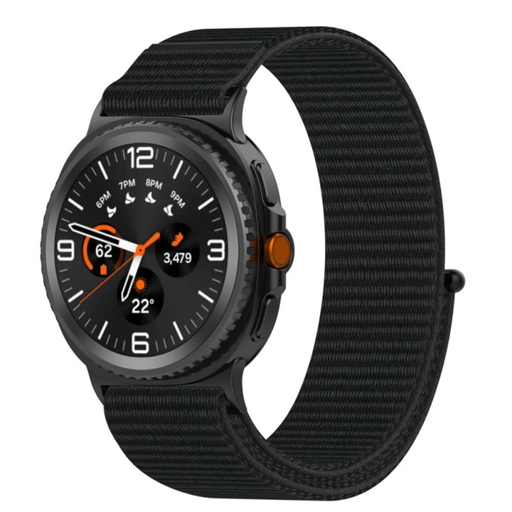 Curea Ceas SmartWatch pentru Samsung Galaxy Watch8 40mm / Watch8 44mm / Watch8 Classic, Textil Design, Comfy to Wear, Ajustabila, Negru