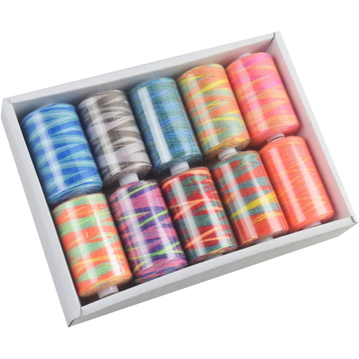 10 db varrócérna készlet, poliészter, színátmenetes színek, 1000 yard