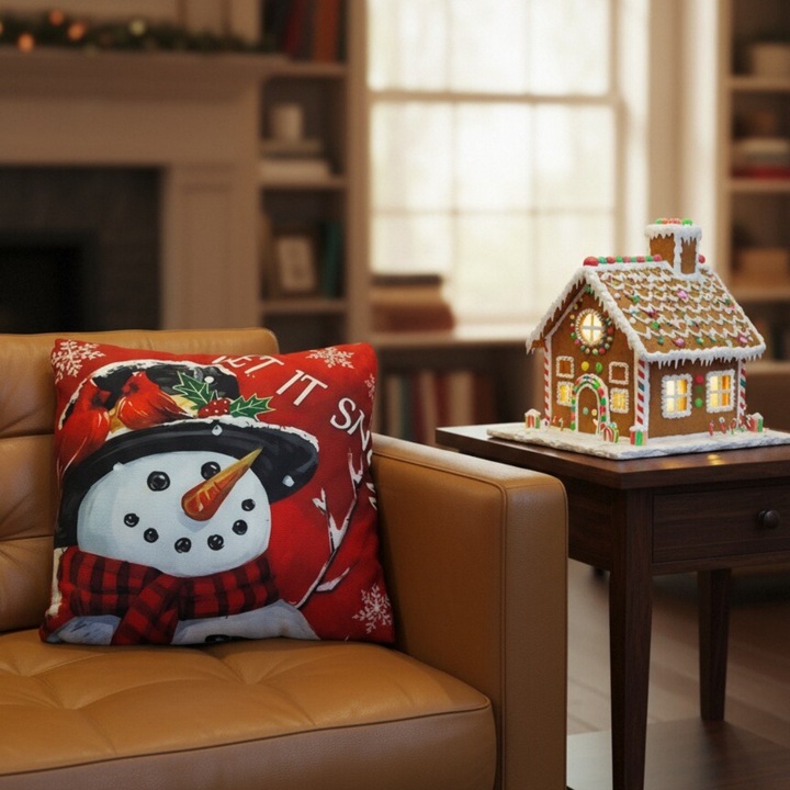 Dekoratív párnahuzat, karácsonyi, mintás, poliészter, 45x45cm