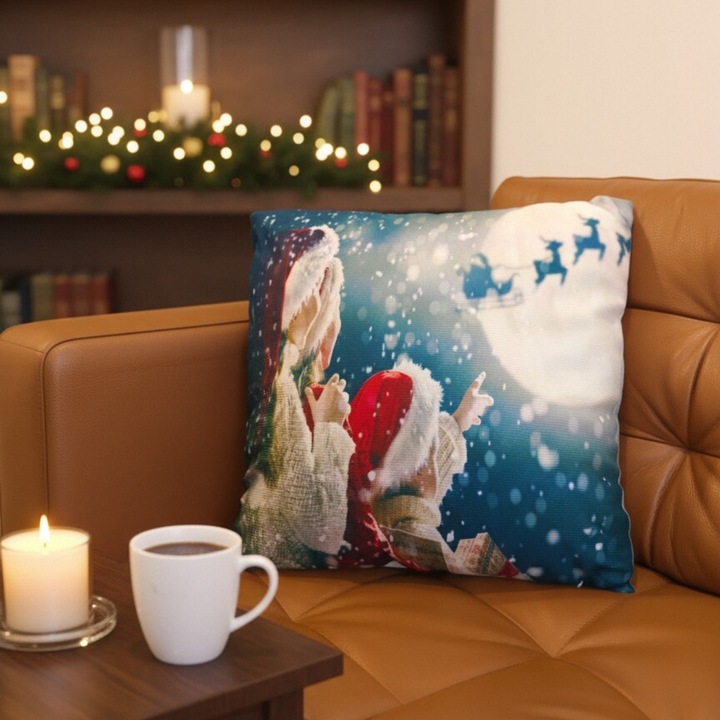 Dekoratív párnahuzat, karácsonyi, nyomtatott, 45x45cm