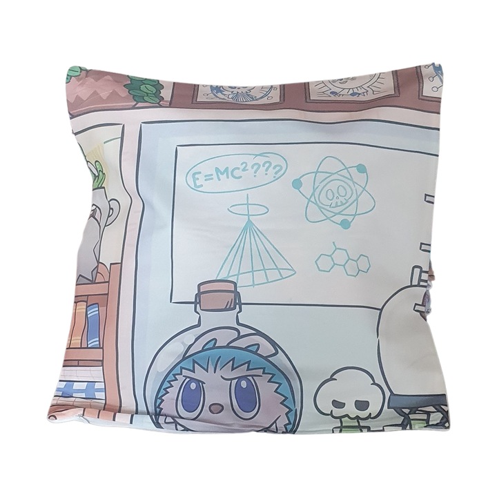 Perna decorativa pentru copii cu imprimeu Labubu, 45x45cm, material moale, pufoasa, blue, ideala cadou copii