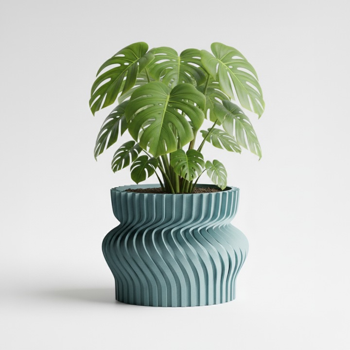 Ghiveci decorativ sculptural – Design Flow Motion, culoare Artic Blue