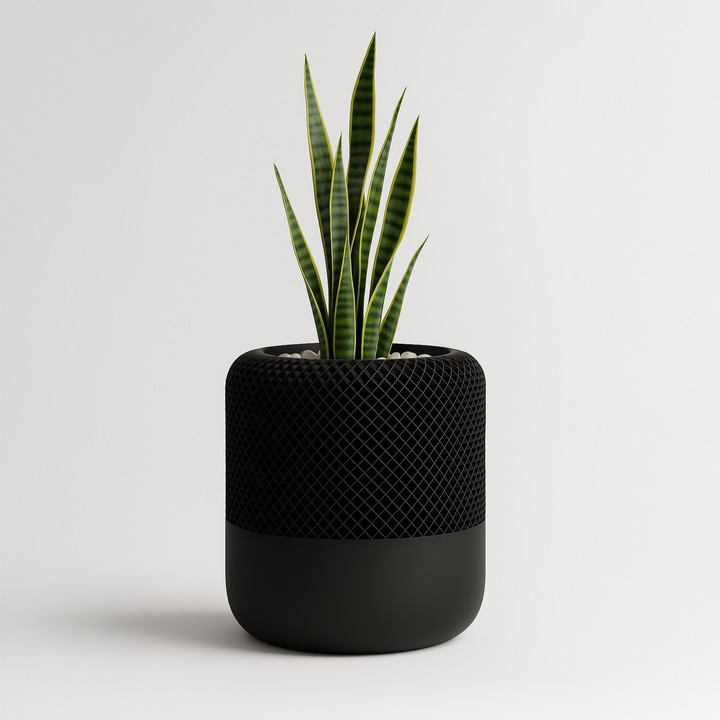 Ghiveci Inalt decorativ cu design tip plasa – culoare Midnight Onyx, plastic PLA, inaltime 13cm