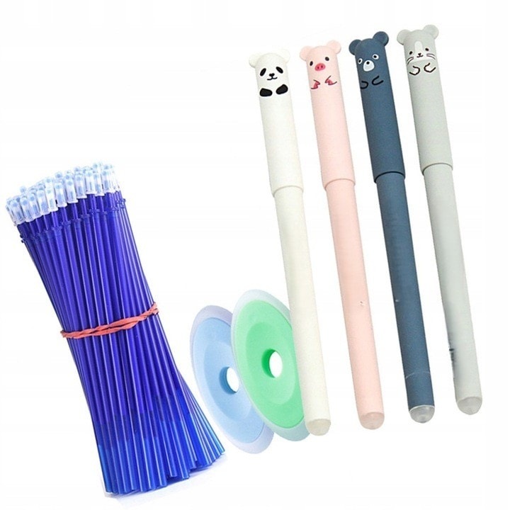 Set 4 pixuri scrie-sterge cu modele de animalute, 20 rezerve si 2 radiere – scriere fara griji, perfect pentru scoala si birou