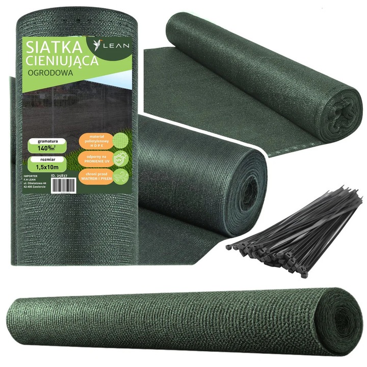 Árnyékolóháló kerítéshez, 1, 5 m, 10 m, 140 g/m², zöld, Lean 25837