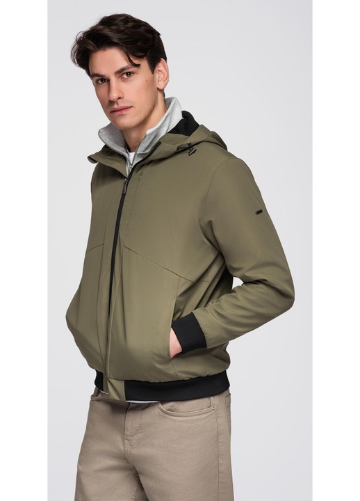 Jacheta usoara cu gluga si captuseala din plasa OMBRE C640, Verde inchis