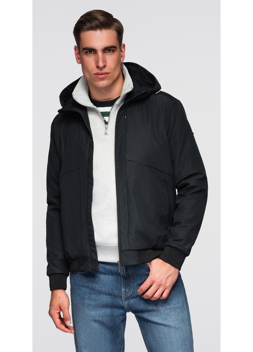 Jacheta usoara cu gluga si captuseala din plasa OMBRE C640, Negru