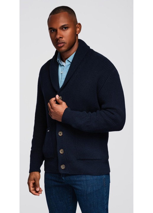 Жилетка с шал яка OMBRE OM-SWCD-0153, Памук, Тъмносин