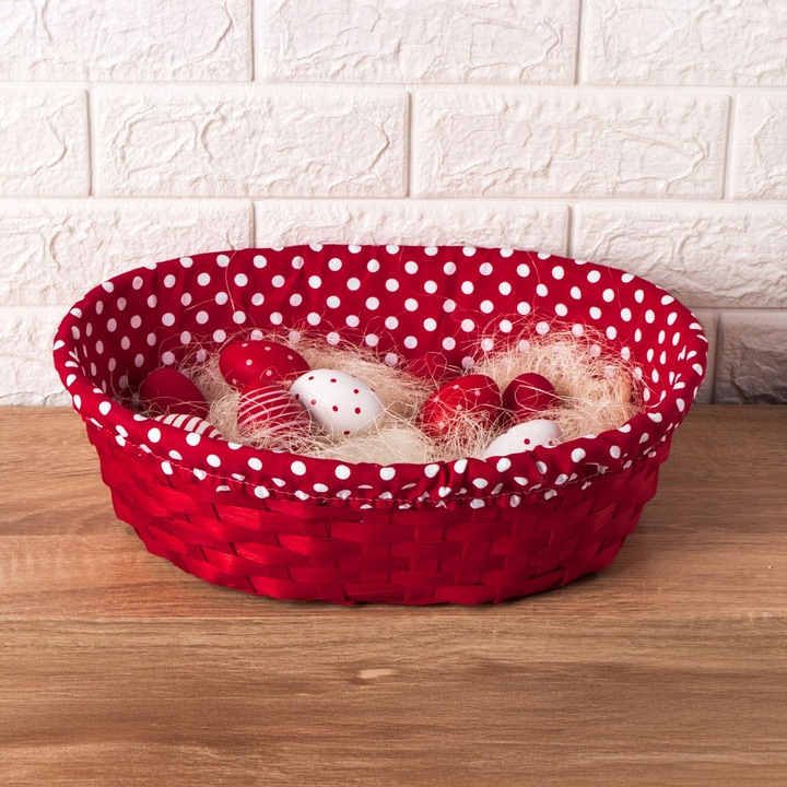 Cos decorativ oval de bambus, roșu, 37x27x10cm