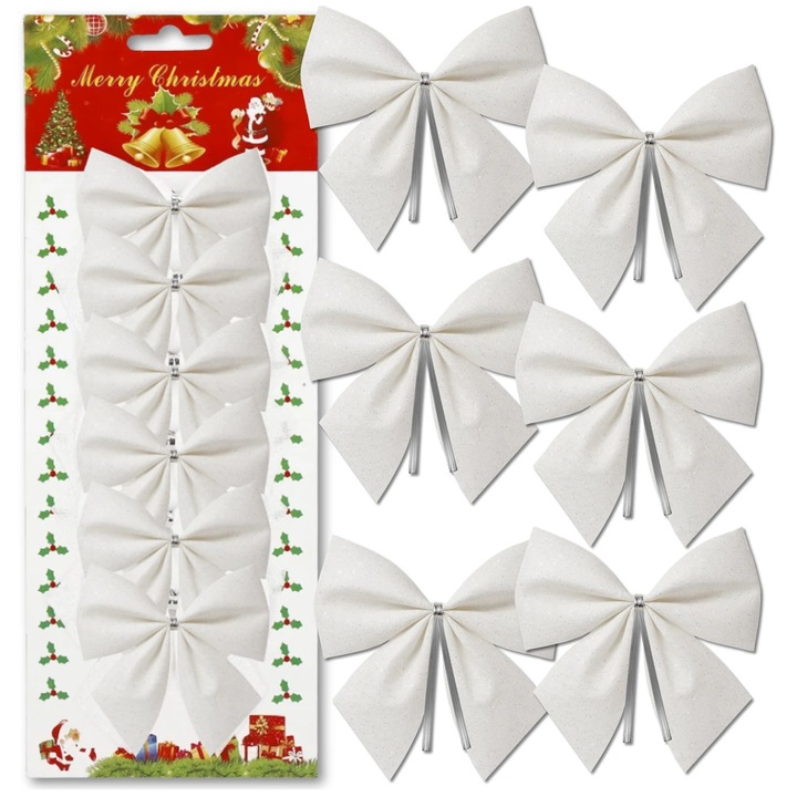 Set 6 fundite pentru brad, Edibazzar, 8x7cm, alb/argintiu