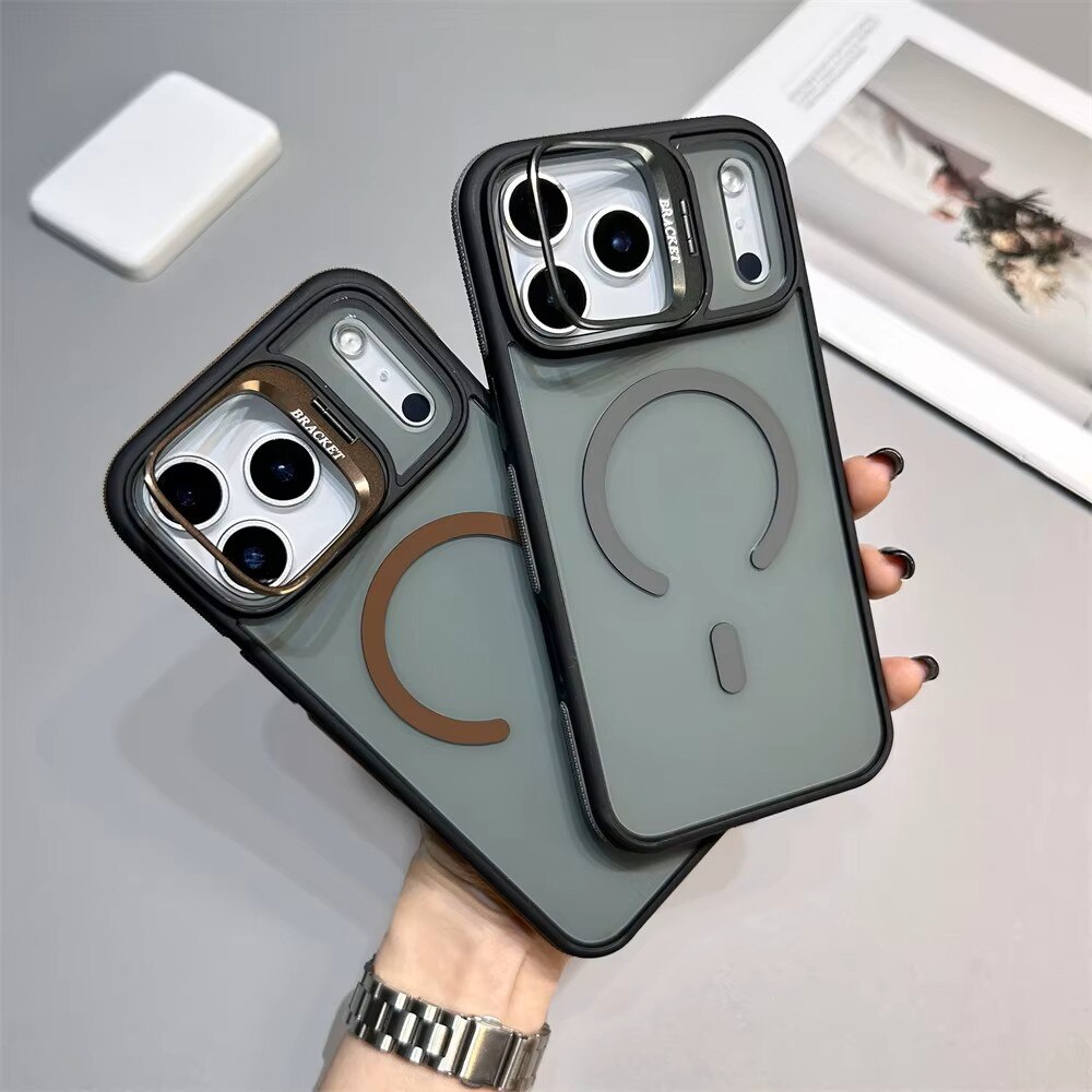 Husa pentru Apple iPhone 17 Pro, Joyshell, Kickstand, cu MagSafe, Protectie La Camera, Antisoc, Stand metalic, Gri titan
