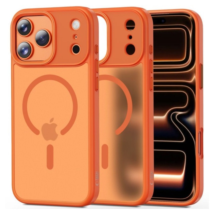 Husa Upzz® Magmat Pentru iPhone 17 Pro MAX, MagSafe, Protectie La Camere, Matte Orange Cosmic