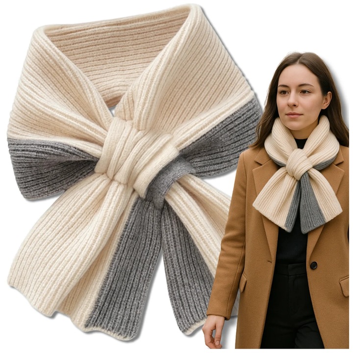 Fular dama EdiBazzar, cald, bej-gri, dimensiune universala, 80-100cm