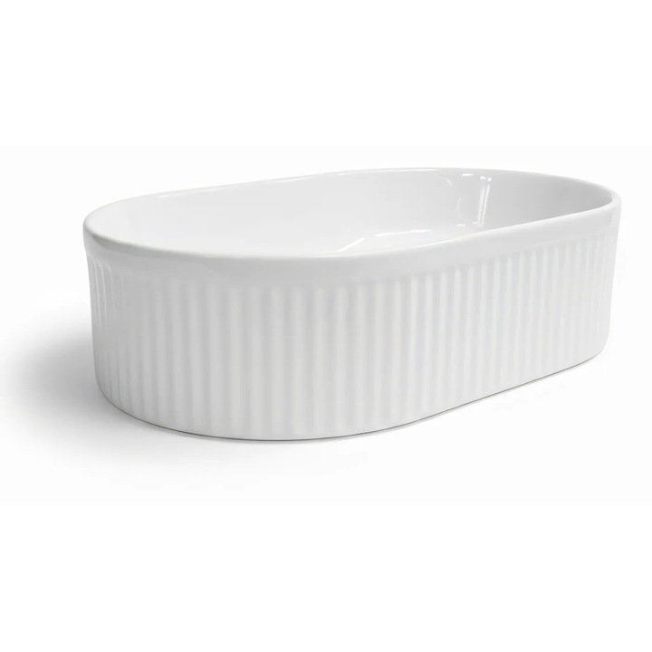 Lavoar Alb Oval din Ceramica cu Design Striat- A 721