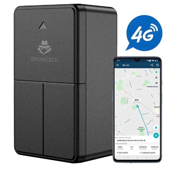 Tracker GPS Q13, Spionescu, 4G, magnet puternic, pozitionare multipla, baterie 4800 mAh, alarme inteligente, redare parcurs si gard electronic, negru