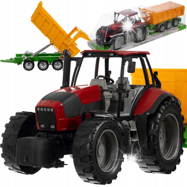 Tractor mare AB HOMES cu remorca, interactiv, elemente mobile si sistem hidraulic, 27x13x14, 5 cm, din plastic rezistent ABS, multicolor, pentru copii 3+ ani