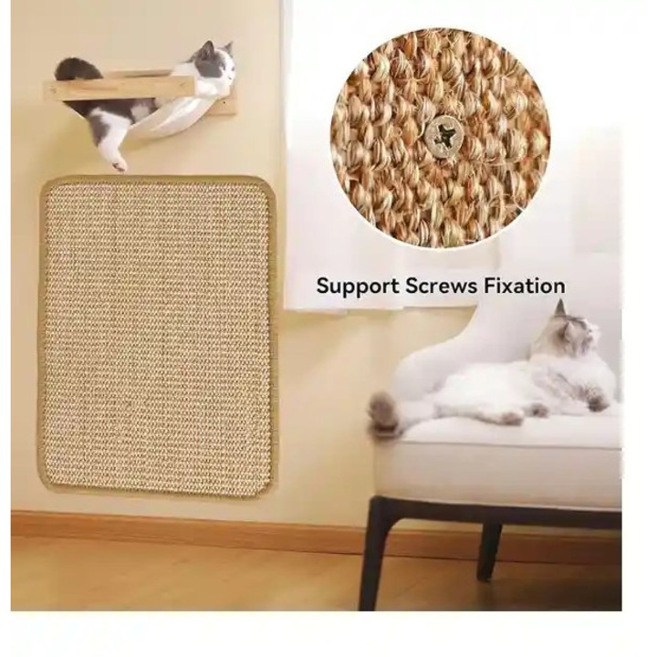 Covor natural de joaca pentru pisici din iuta, spalabil, orizontal, 40x30cm