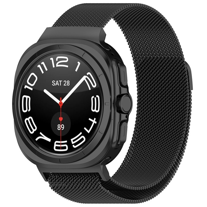 Curea Ceas SmartWatch pentru Samsung Galaxy Watch8 40mm / Watch8 44mm / Watch8 Classic, Bratara Otel Inoxidabil, Design Metalic, Confortabila, Inchidere Magnetica, Negru