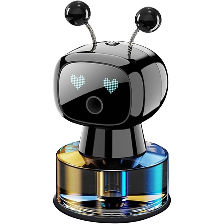 Difuzor de arome auto, Design robot,, 4 moduri de parfum, Type-C, Expresii inteligente AI, Floral si fructat, 5V, Plastic/Sticla, Negru