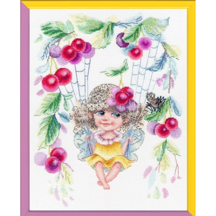 Set de brodat in cruciulita Golden Fleece "Zana de cires" 22.6x29.5 cm