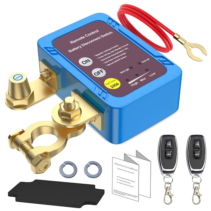Intrerupator Baterie la Distanta，12V 240A - Intrerupator de deconectare a bateriei, pentru autoturisme, autocarane, ATV-uri, camioane, barci etc. - Deconectare/oprire automata antifurt a bateriei, AjieQaQ®