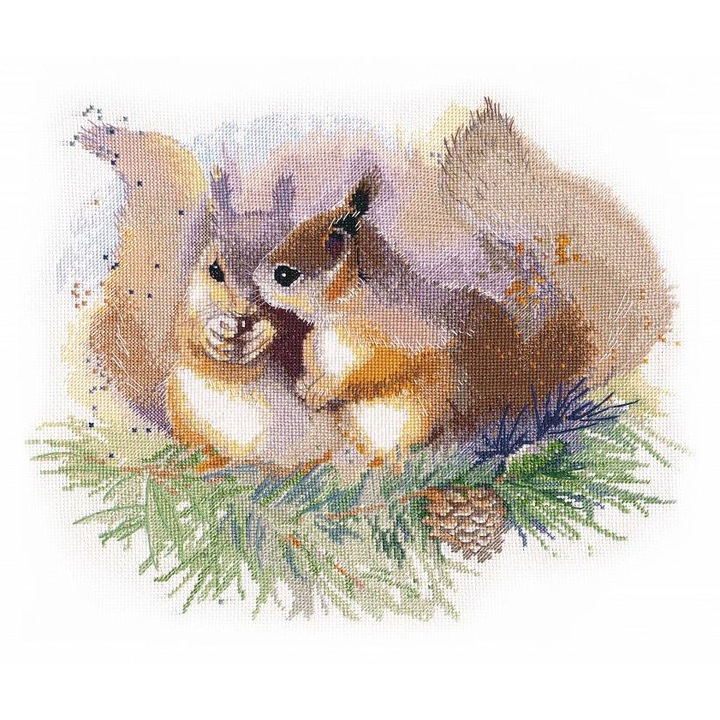 Set de brodat in cruciulita Oven "Veverite" 30x25 cm