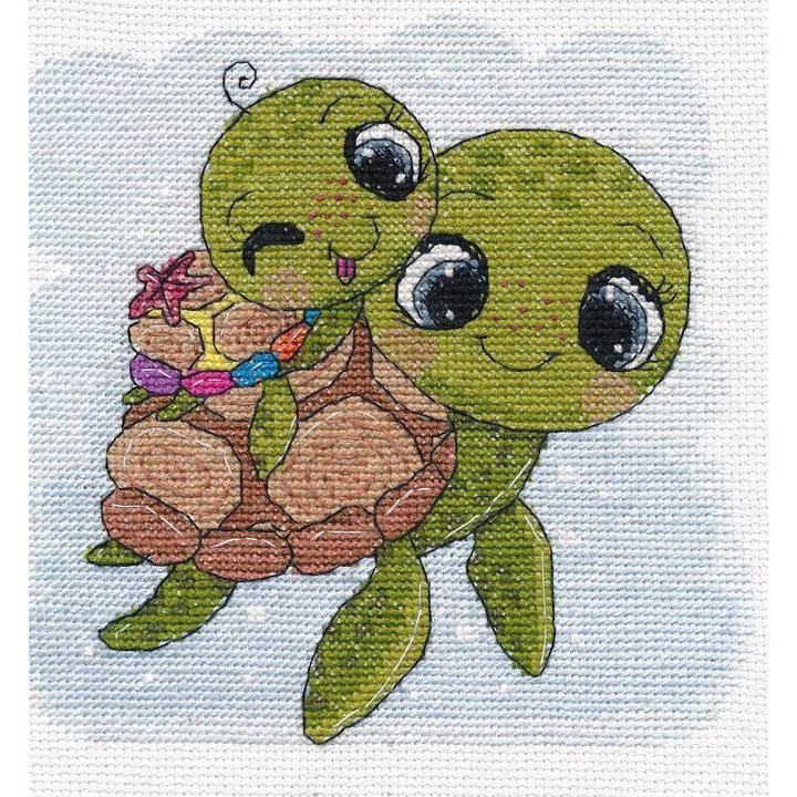 Set de brodat in cruciulita Oven "Testoase amuzante" 16x16 cm