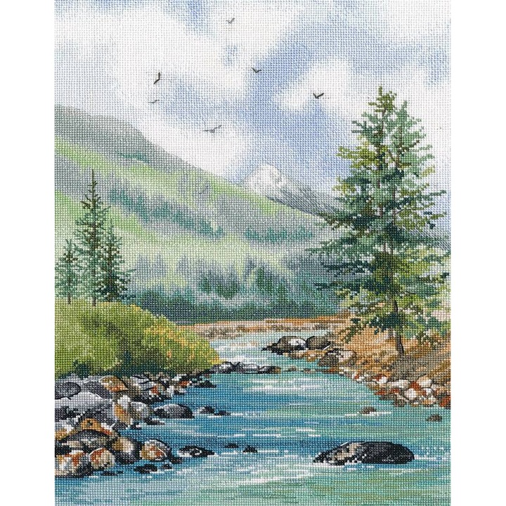 Комплект за бродерия с кръстат бод Oven "Планинска река" 25x35 см