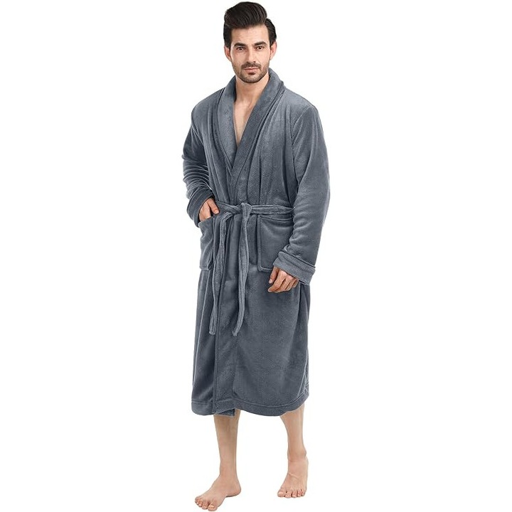 Halat de Baie ET COLLECTION, Microfibra Cocolino, Fără Glugă, Gri, XXL/XXL