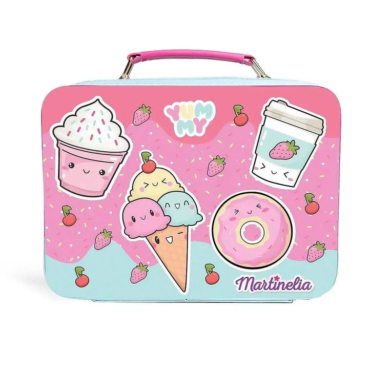 Trusă mare de machiaj Martinelia Yummy Ultimate Glam, set cu 12 farduri, 12 luciuri de buze, 2 oje, multicolor