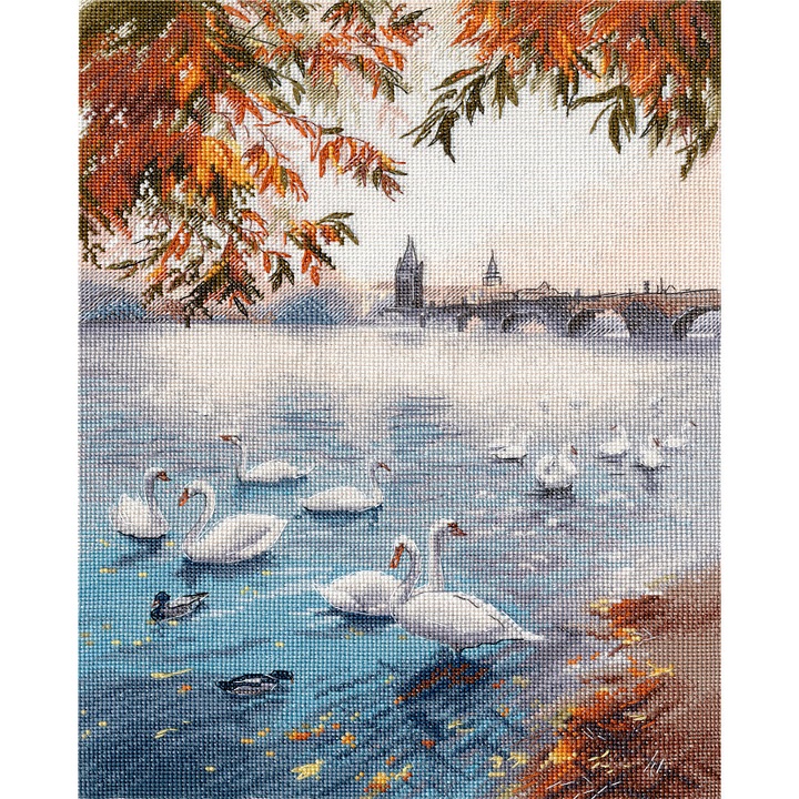 Set de brodat in cruciulita Oven "Malul toamnei" 23x32 cm