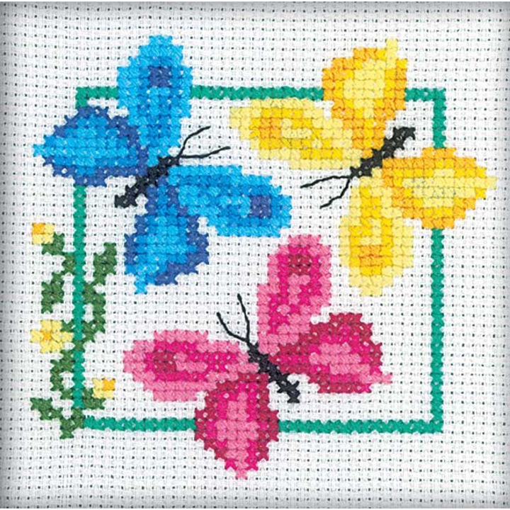 Set de brodat in cruciulita RTO "Trei fluturi" 9x9 cm