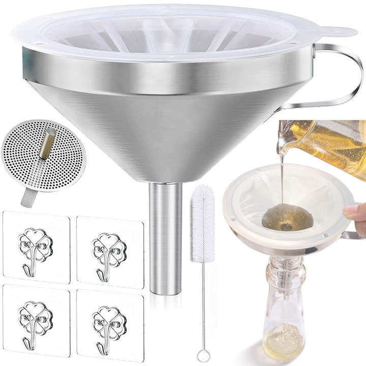 Set 1 buc palnie inox pentru borcane, Tressino, Filtrati din otel inoxidabil, diametru 13cm, 200 Mesh Filtru alimentar, Filtrati curat, fara resturi, Foarte potrivit uleiuri, suc, vin, cafea, lapte, durabilitate ridicata, argintiu