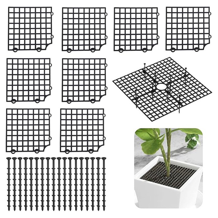 3 db virágcserép napvédő készlet, BOMSTOM, ABS, 30 cm, négyzet alakú, fekete