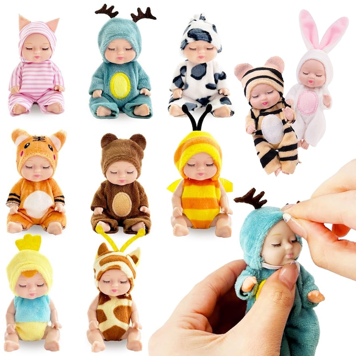 Set 10 Păpuși, Tressino, Tematica Clasică, 3.5 Inchi, Diverse Animale, PVC
