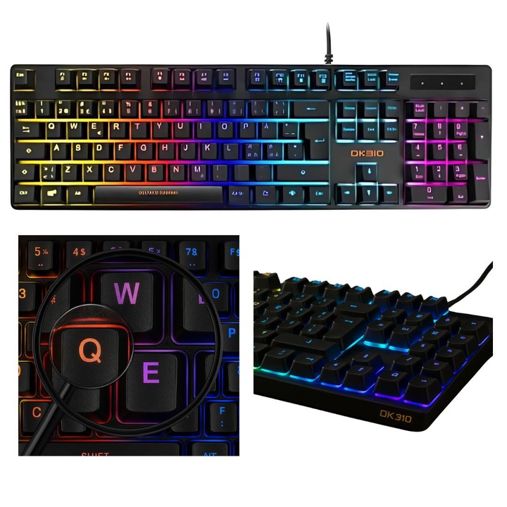 Tastatura de gaming DK310, DELTACO, RGB, 105 taste, neagra, layout nordic