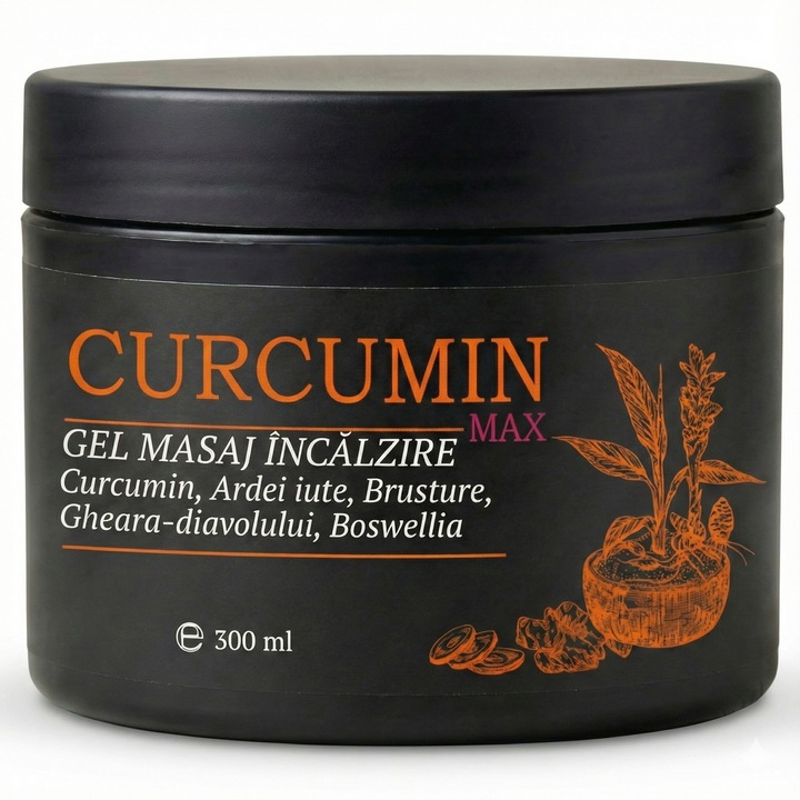 Gel Antiinflamator Curcumin Max cu Turmeric si Ardei Iute, Efect Incalzitor pentru Dureri Articulare, Spate si Genunchi, Adjuvant in Reumatism, Spondiloza, Gonartroza, Coxartroza, Artrita, 300 ml