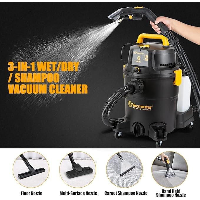 Aspirator Vacmaster, 1300 W, 23 L, pentru apă și praf, filtrare HEPA, accesorii incluse