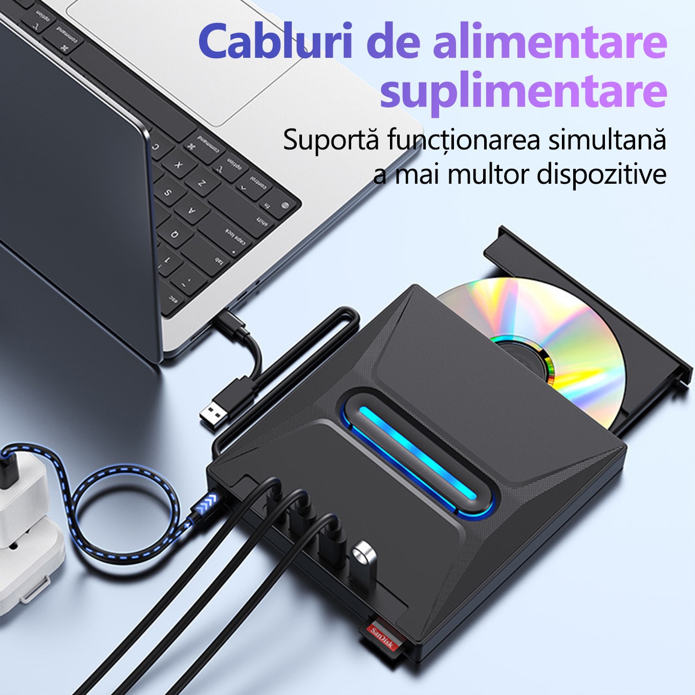 7 IN 1 Unitate CD/DVD externa pentru laptop, Yulinland®, Plug