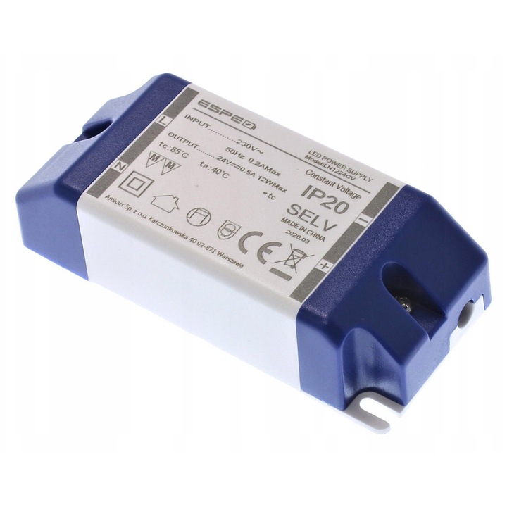 Impulzus tápegység, LED ESPE, 24V, 0,5A, 12W, fehér, 90x40x24mm
