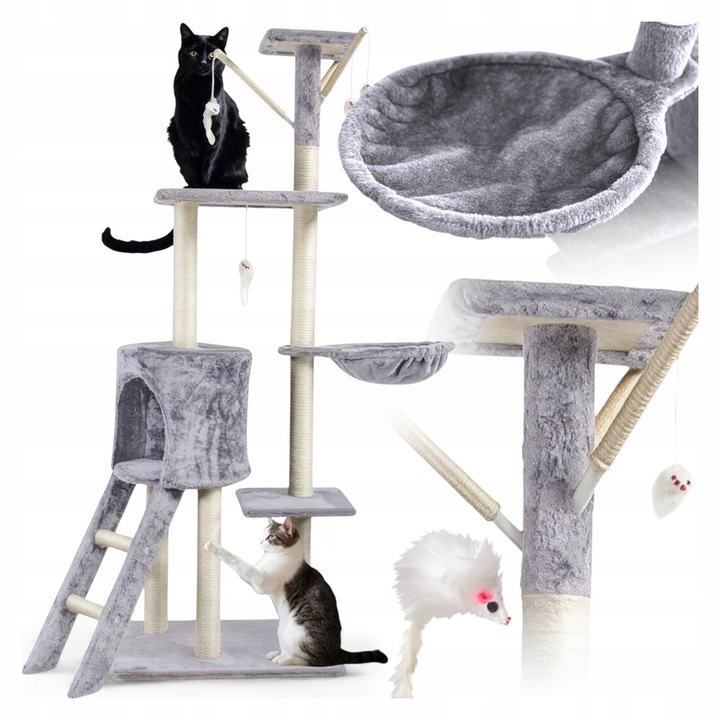 Toy pentru Pisici, Kanza, 140 cm, Platforme Stabile, Stalpi din Sisal