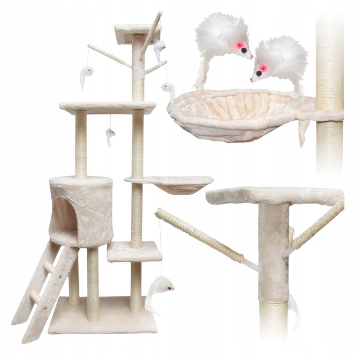 Jucărie pentru Pisici, Kanza, Stalpi De Zgariat Multi-Nivel, Cuib Confortabil, Sisal Natural