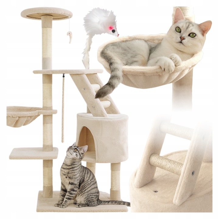 Zgarietoare pentru pisici, Kanza, 125cm, structura pe mai multe niveluri, stalpi din sisal