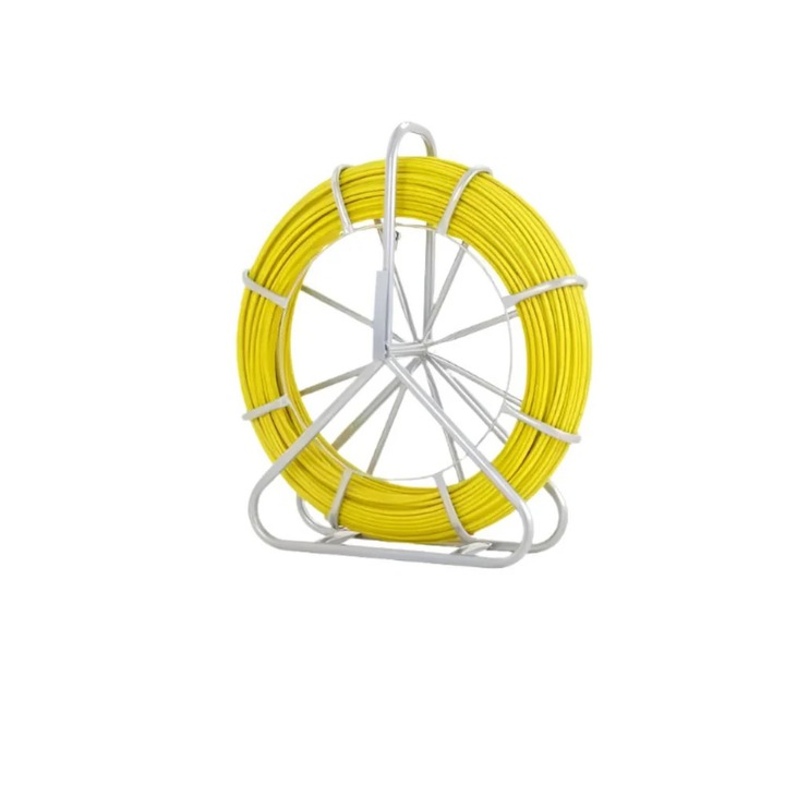 Extractor de sârmă din fibră de sticlă, 129, 5 m, 6, 35 mm, cadru din oțel, mânere de control, galben, 580x210x700mm