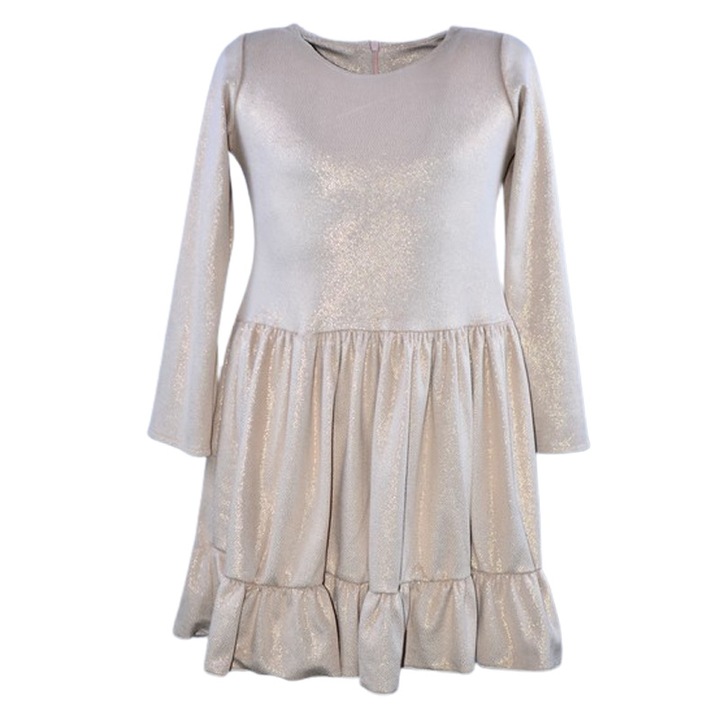 Rochie cu maneca lunga, din catifea, cu sclipici, pentru fete, Catherine, Crem