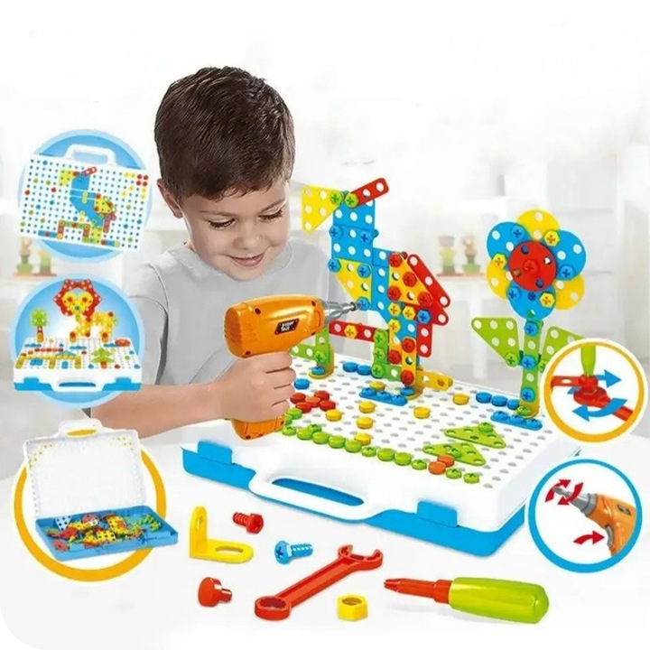 Set de constructie cu surubelnita, Better Toys, 237 piese, 30x23,5x5,8cm, multicolor