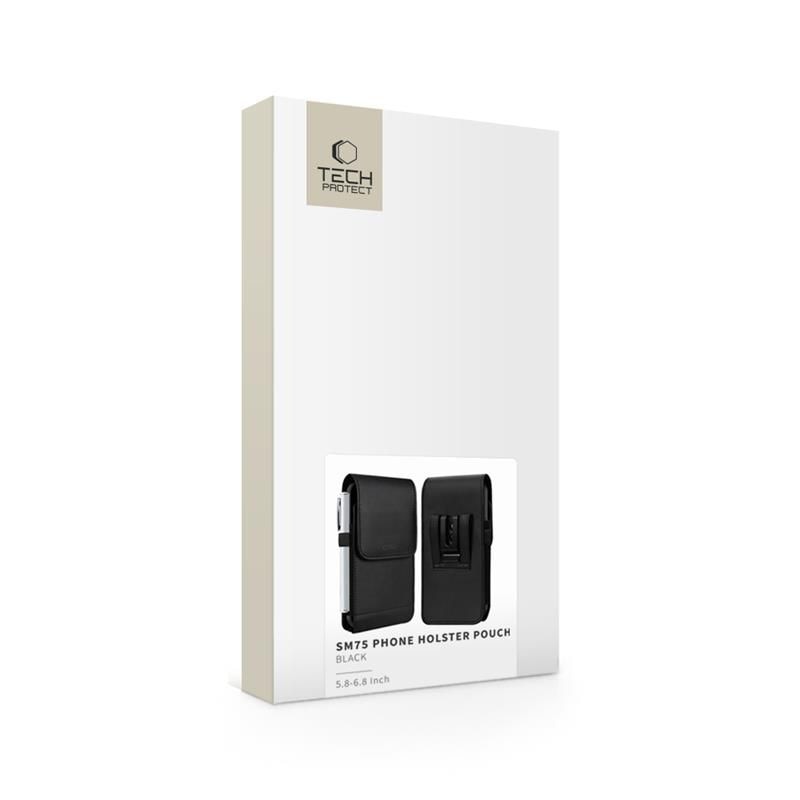 Husa universala pentru telefon Tech-Protect SM75, Piele ecologica, 5.8–6.8 inch, Negru
