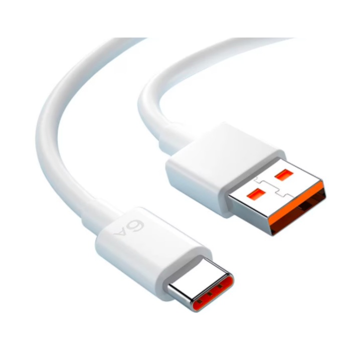 Cablu de date, incarcare rapida 66 W, EJANBO,6A, USB la USB-C, 2 m, alb