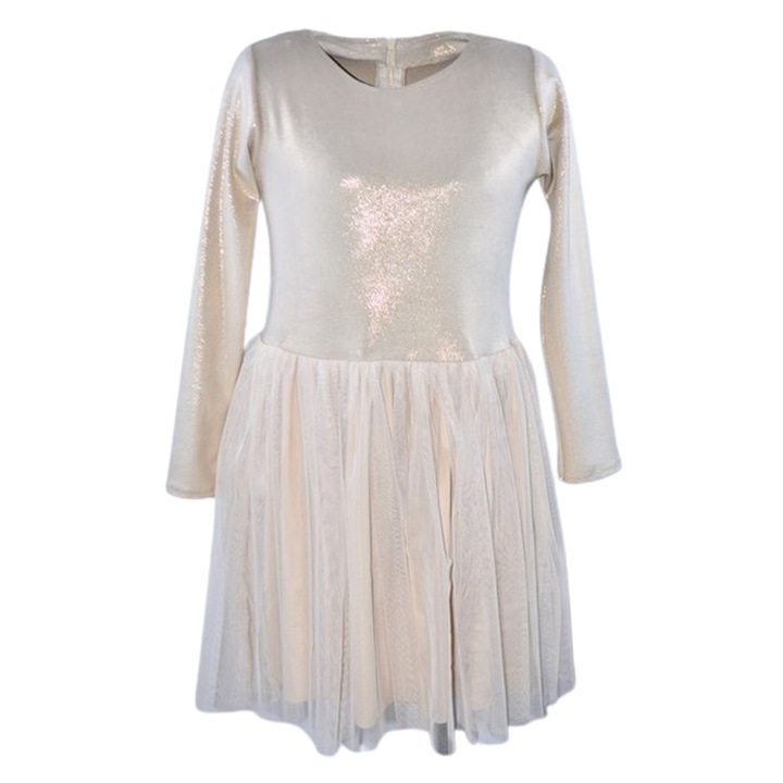 Rochie cu maneca lunga, din catifea, pentru fete, Catherine R0311A, Auriu 124493