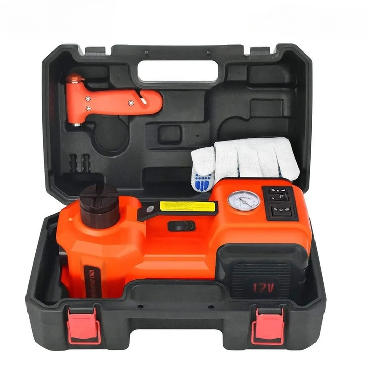 Cric electric auto de 12V, 5T, pentru garaj si echipamente de urgenta, cric electric auto, echipament de ridicare, cu pompa de umflare y lumina LED pentru instrument de reparare a anvelopelor auto, camion